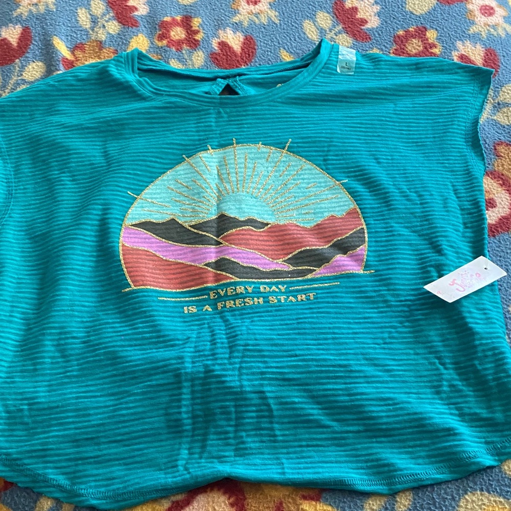 Justice Teal Tee with Gold Accents